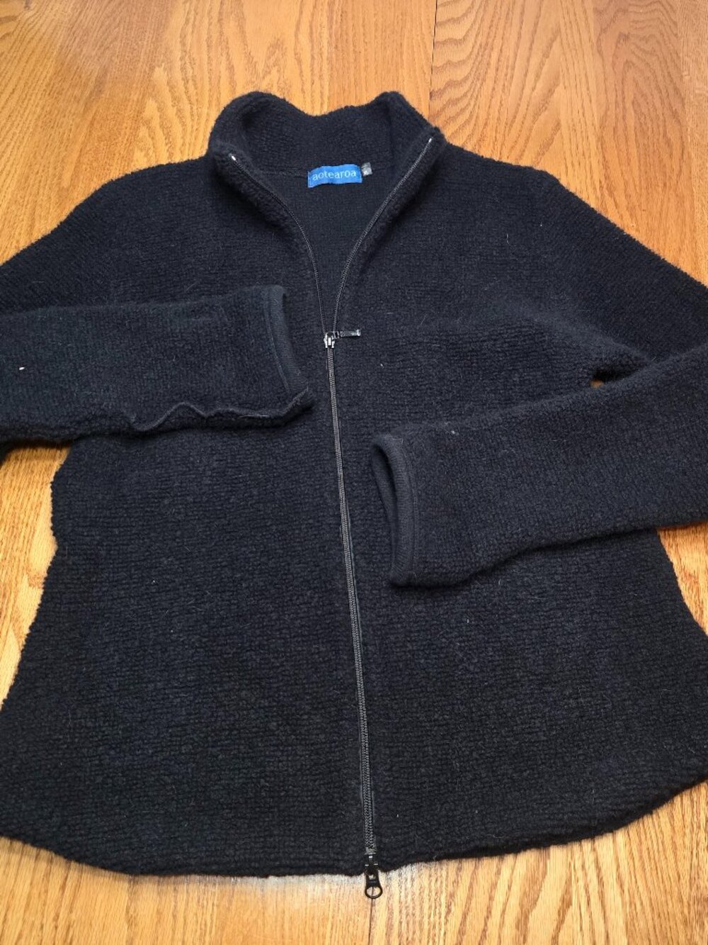 Aotearoa New Zealand Merino Angora Black Sweater Zip Up Women Size Large
